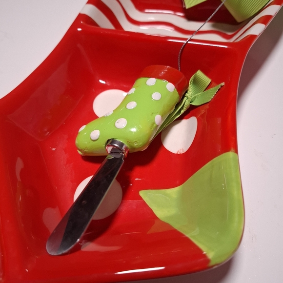 Mud Pie 2pc Christmas Stocking CheeseTray/Spreader - Picture 2 of 7